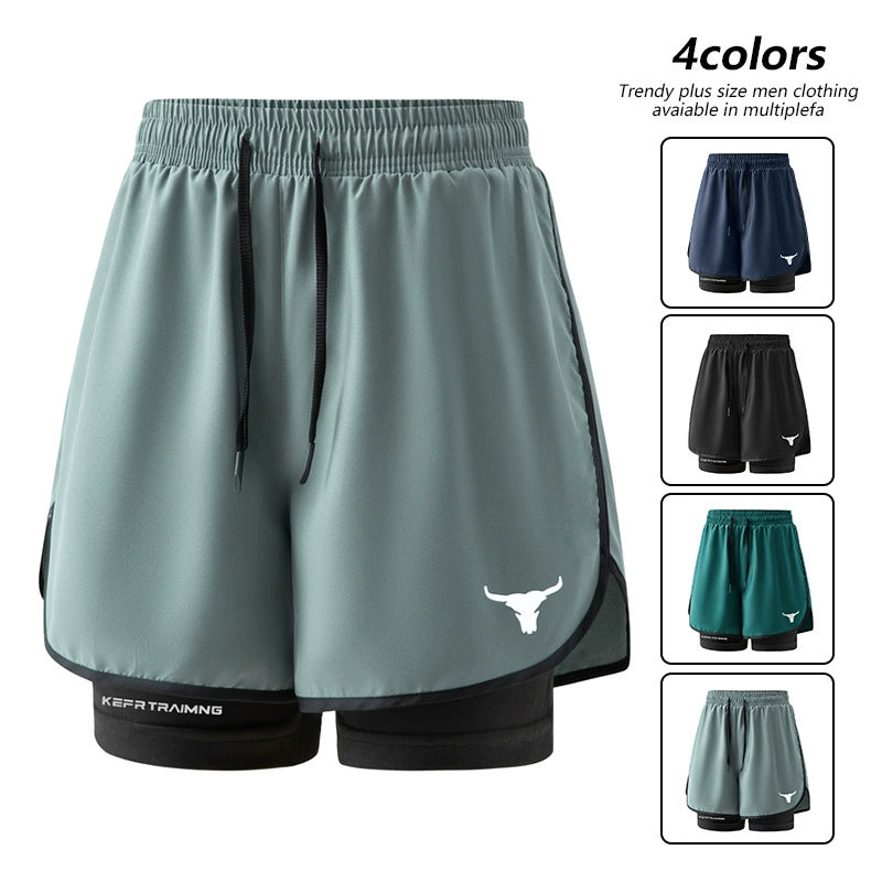 Bull-head Print 2-in-1 Running Shorts