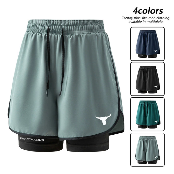 Bull-head Print 2-in-1 Running Shorts