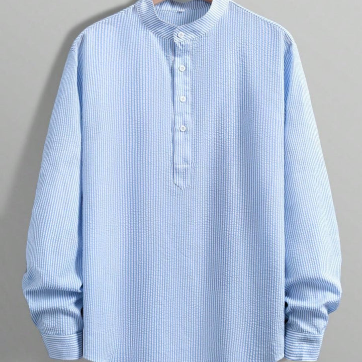 Striped Band Collar Shirt