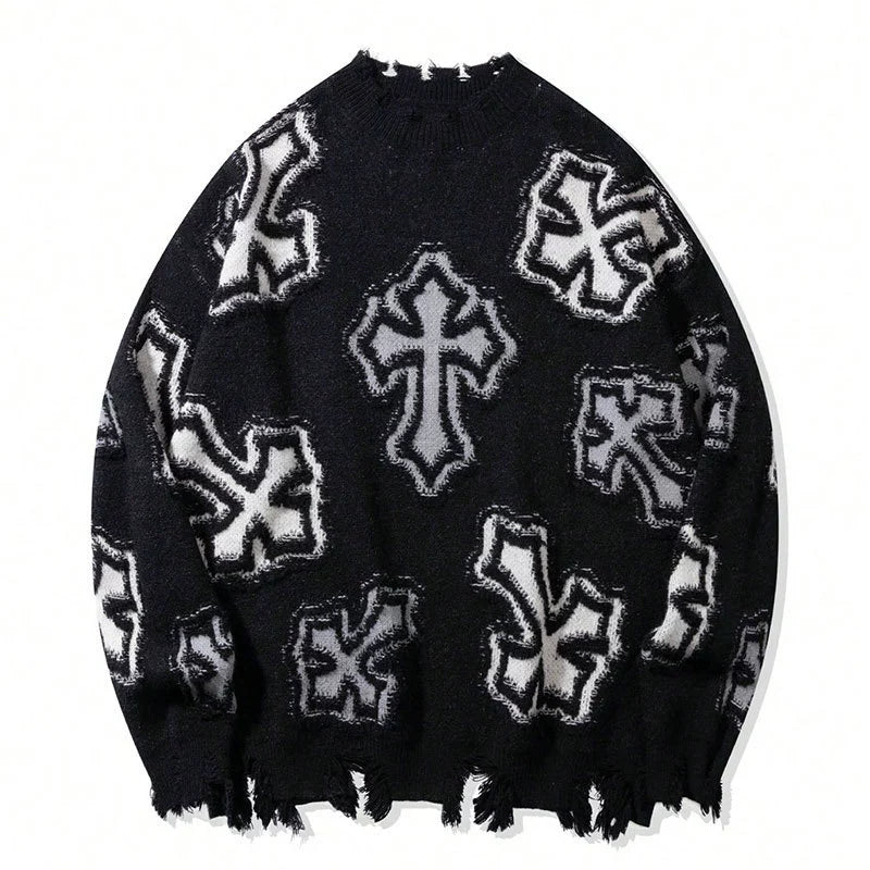 Distressed Gothic Cross Knit Sweater