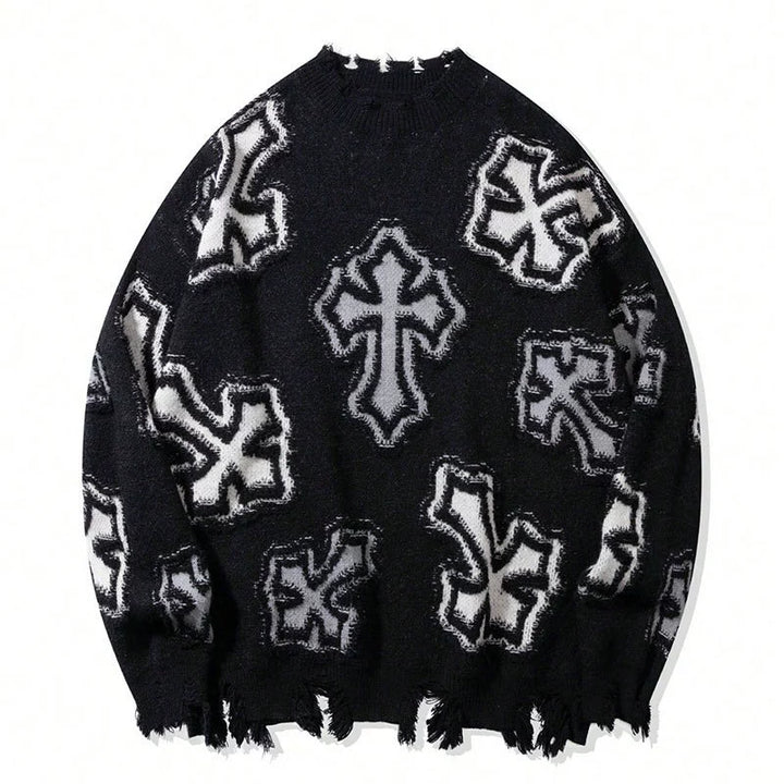 Distressed Gothic Cross Knit Sweater