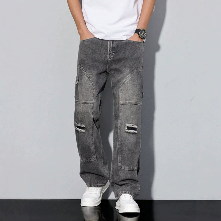 Distressed Carpenter Wide-Leg Jeans