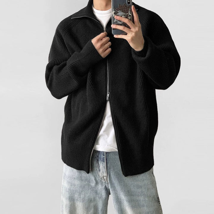 Ribbed Two-Way Zip Cardigan