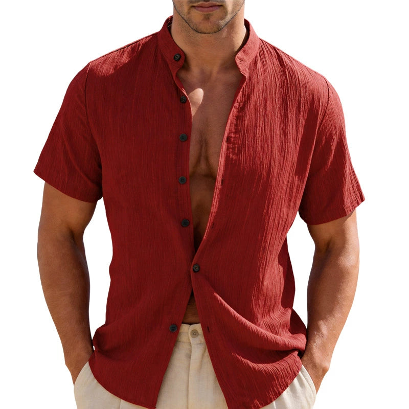 Mandarin Collar Short Sleeve Shirt