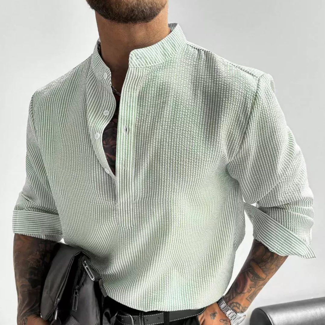 Striped Band Collar Shirt