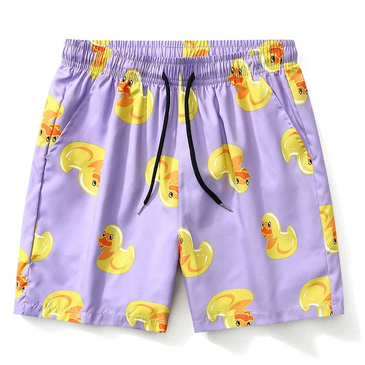 Men’s Yellow Duck Print Beach Shorts