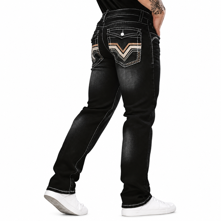 Western Contrast-Stitch Straight-Leg Jeans