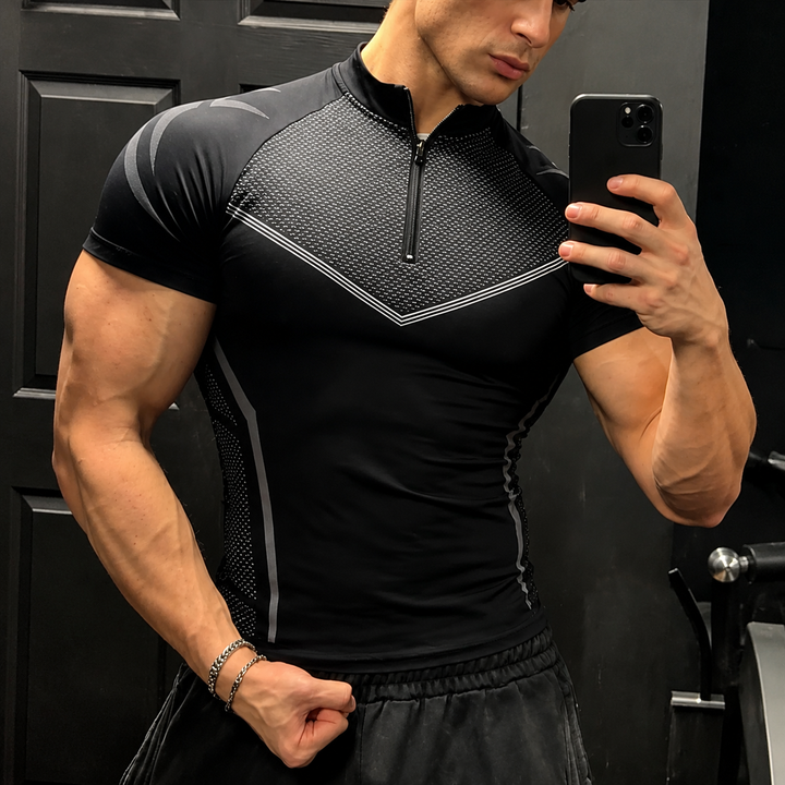 Zip Stand Collar Athletic T-Shirt