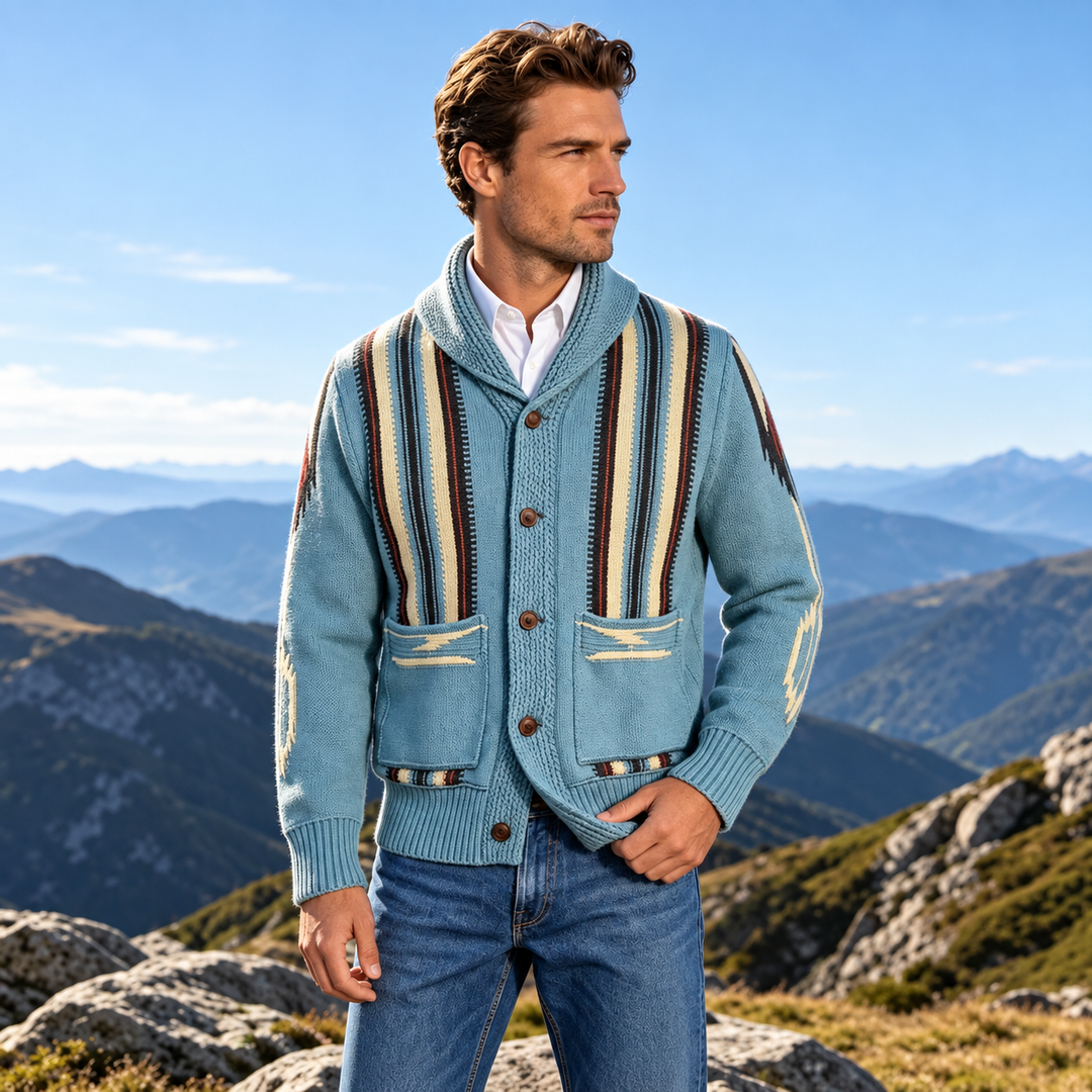 Vintage Striped Shawl-Collar Cardigan