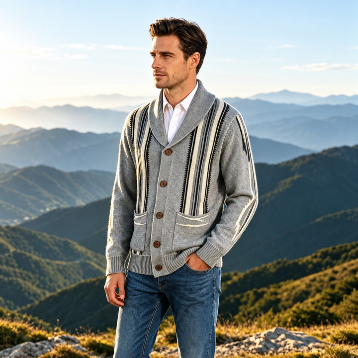 Vintage Striped Shawl-Collar Cardigan