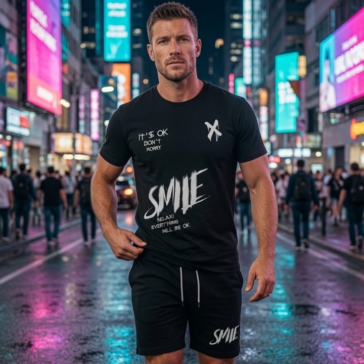 Men’s “SMILE” Graphic T-Shirt &amp; Shorts Set