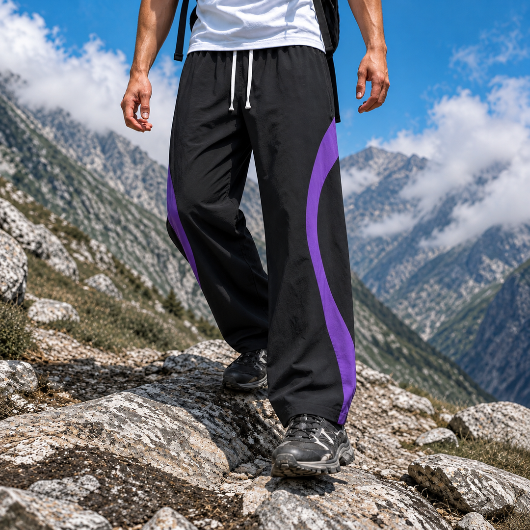 Contrast Wave-Panel Wide-Leg Track Pants