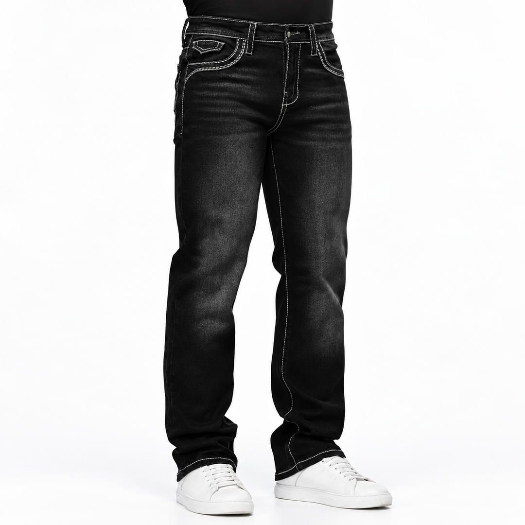 Western Contrast-Stitch Straight-Leg Jeans