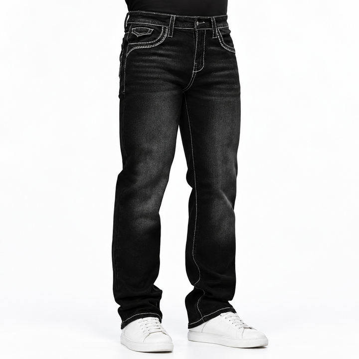 Western Contrast-Stitch Straight-Leg Jeans