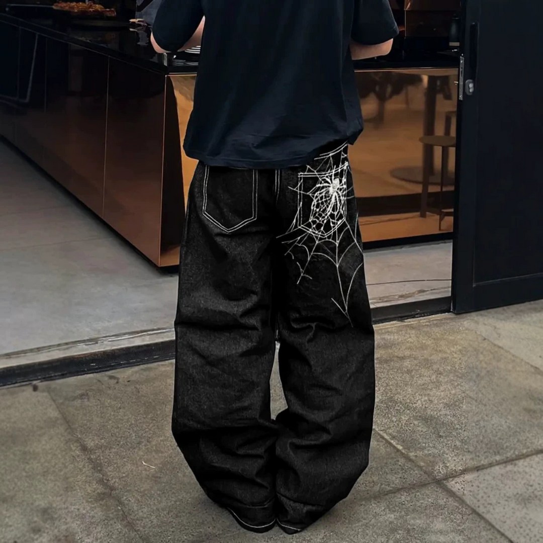 Spider Web Graphic Denim Jeans