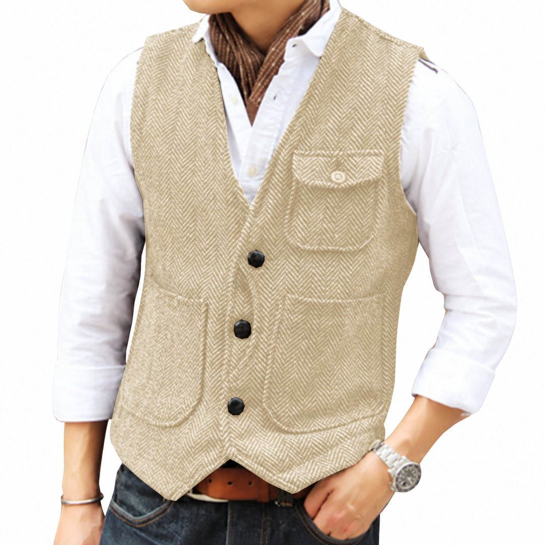 Herringbone Button-Front Vest