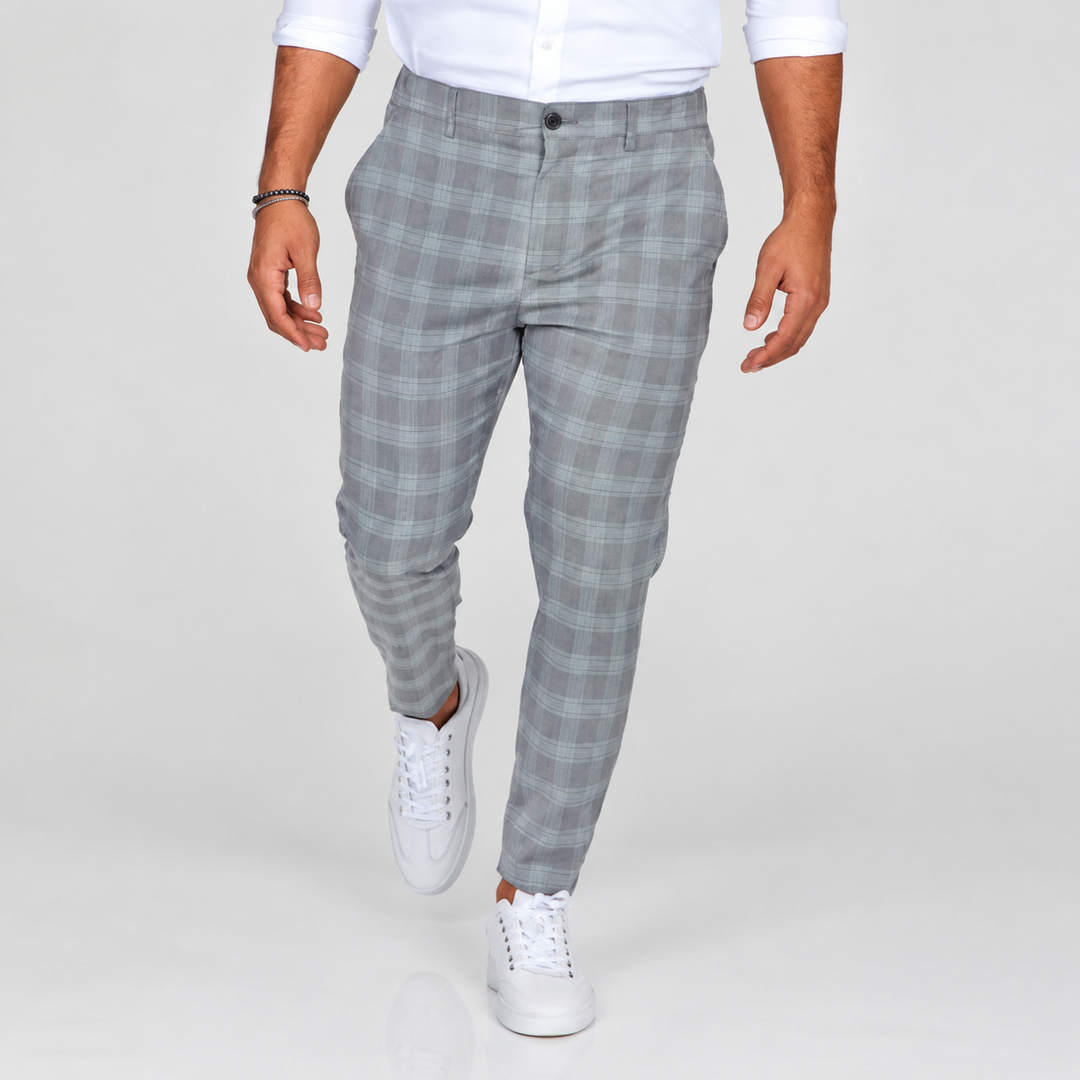 Slim-Fit Plaid Casual Trousers