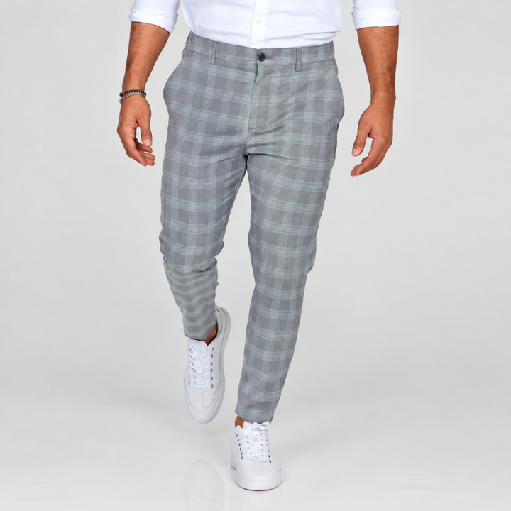 Slim-Fit Plaid Casual Trousers