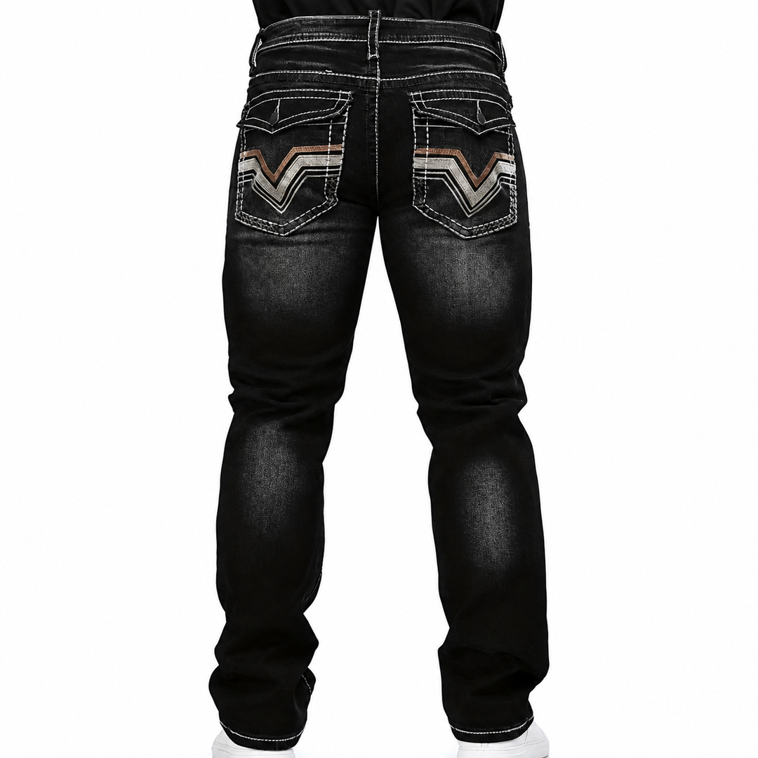 Western Contrast-Stitch Straight-Leg Jeans