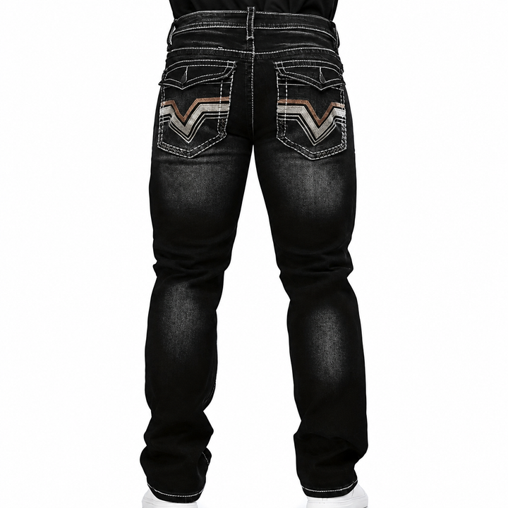 Western Contrast-Stitch Straight-Leg Jeans
