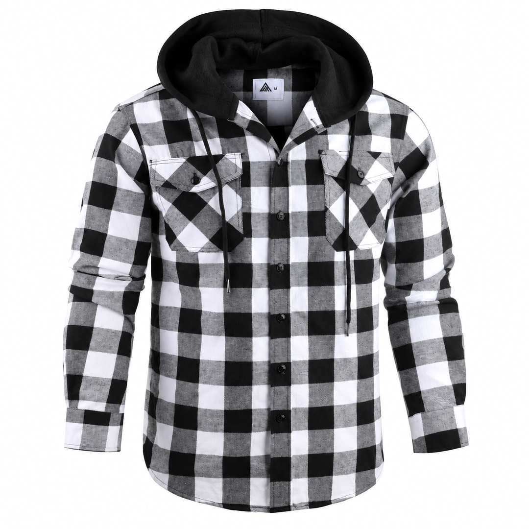Contrast-Hood Plaid Shirt Jacket