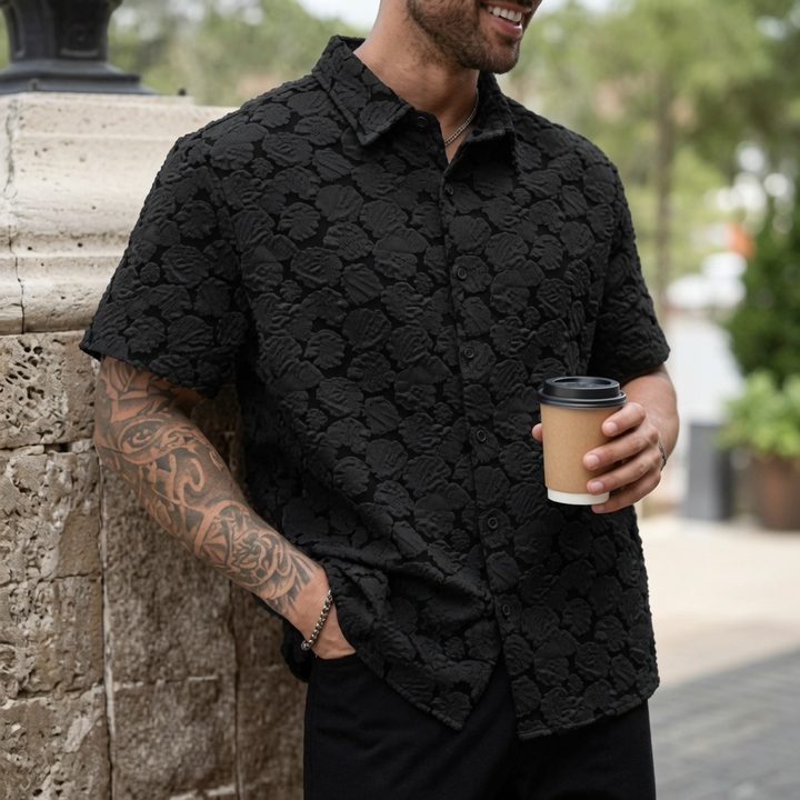 Textured Floral Button-Up Shirt