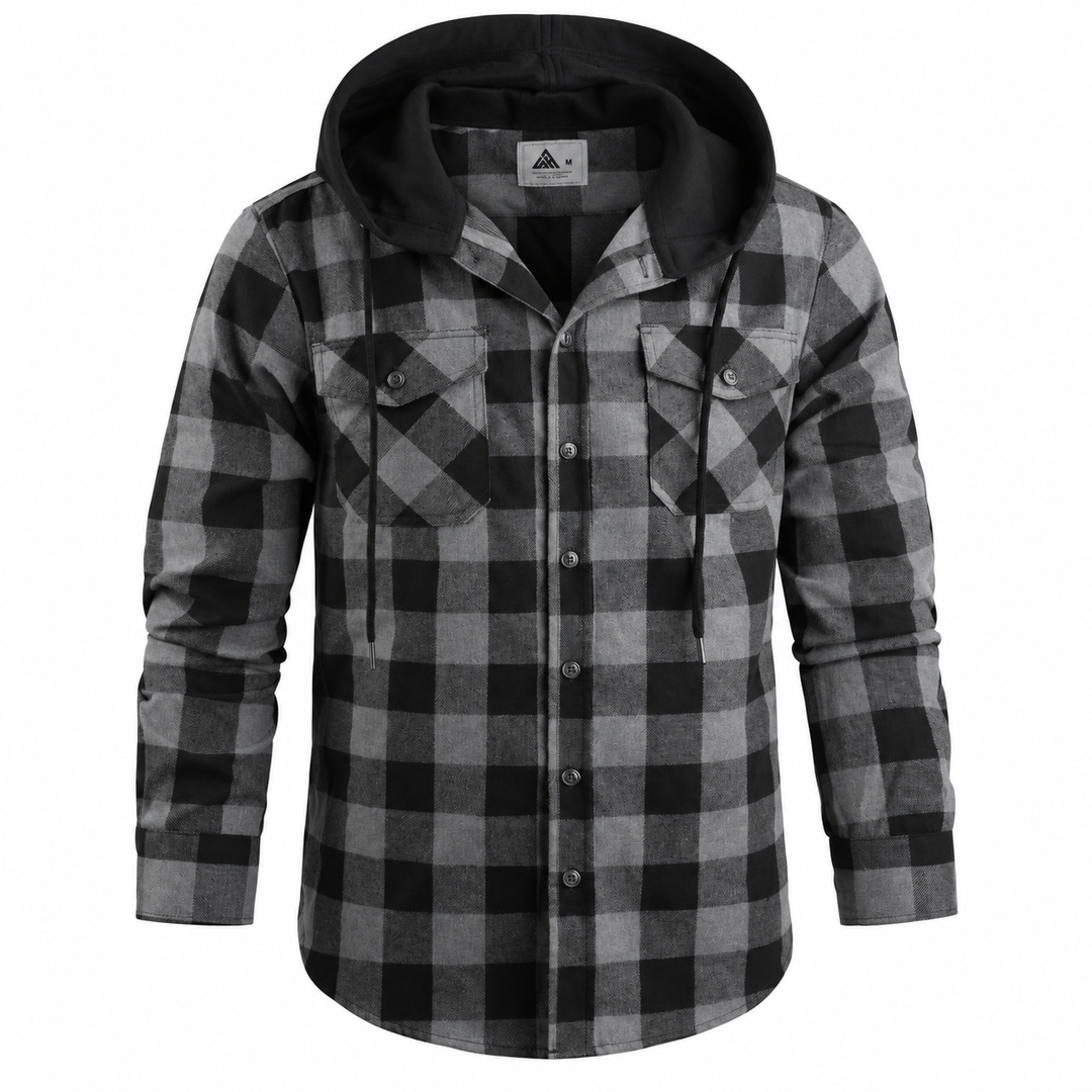 Contrast-Hood Plaid Shirt Jacket