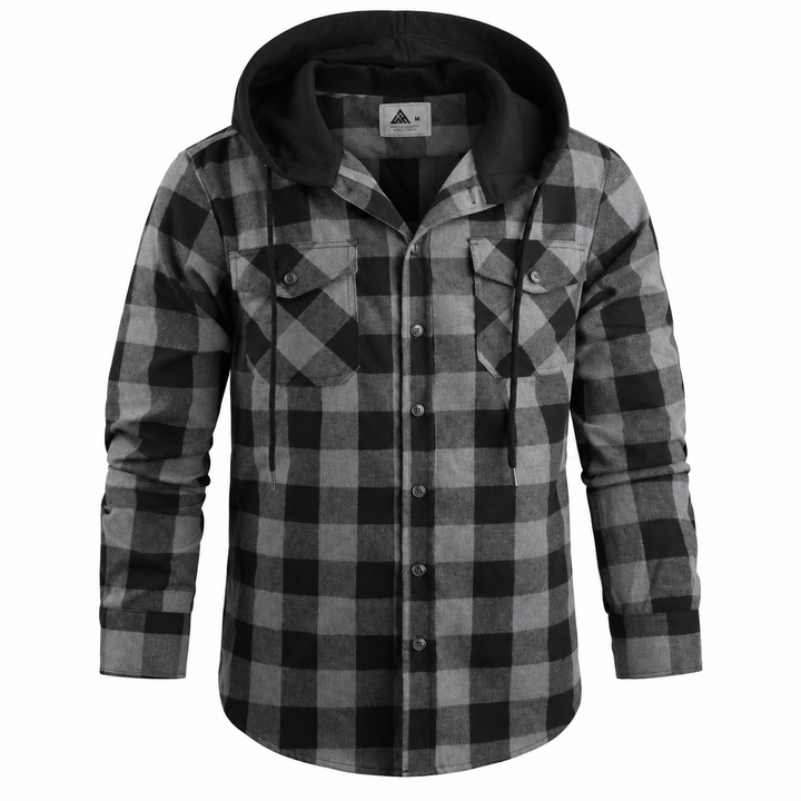 Contrast-Hood Plaid Shirt Jacket