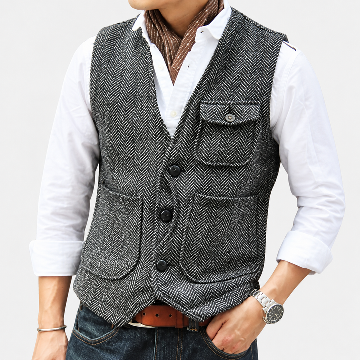 Herringbone Button-Front Vest