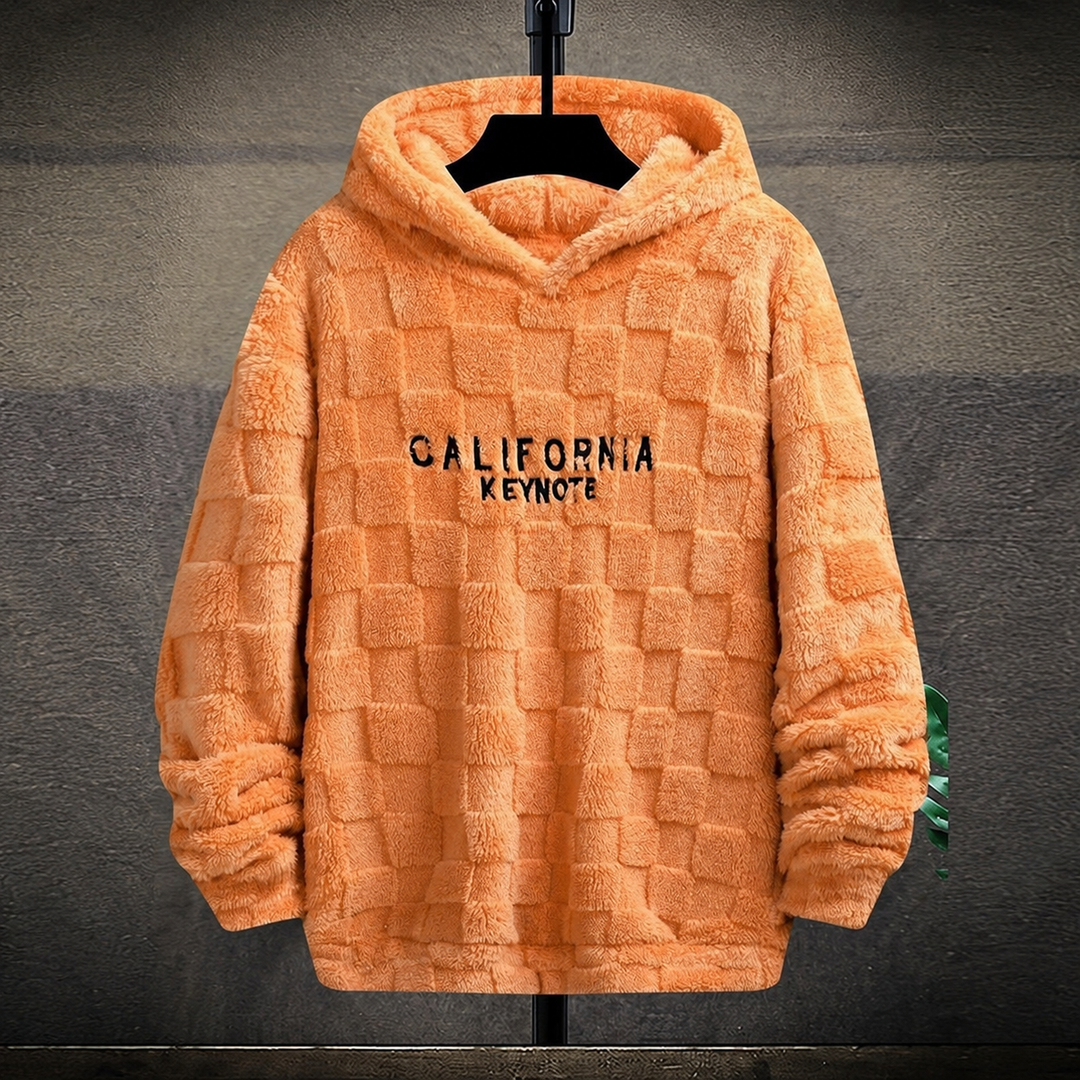 Grid-Texture Plush Pullover Hoodie