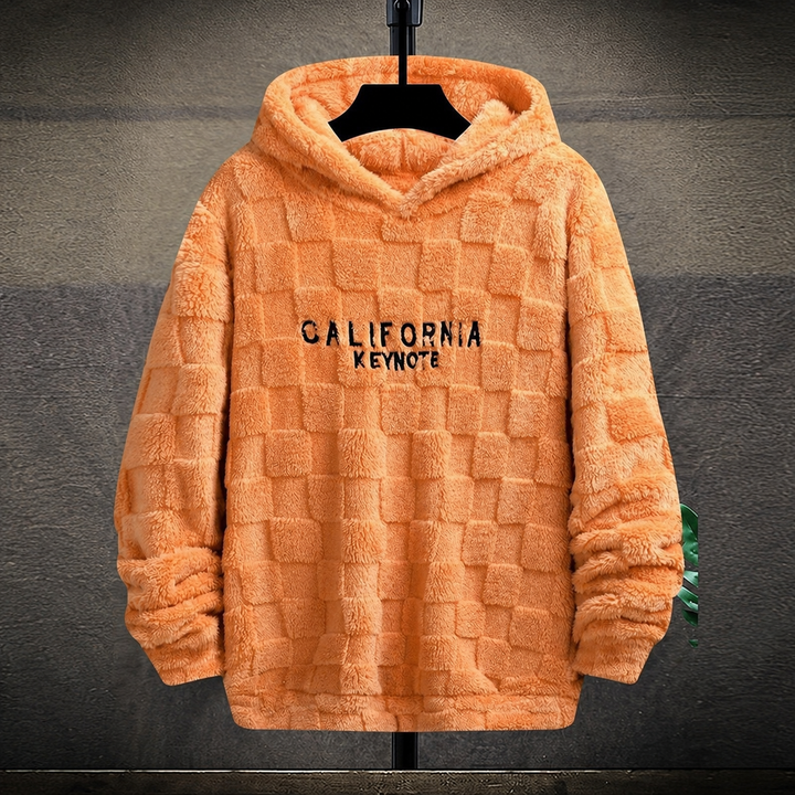 Grid-Texture Plush Pullover Hoodie