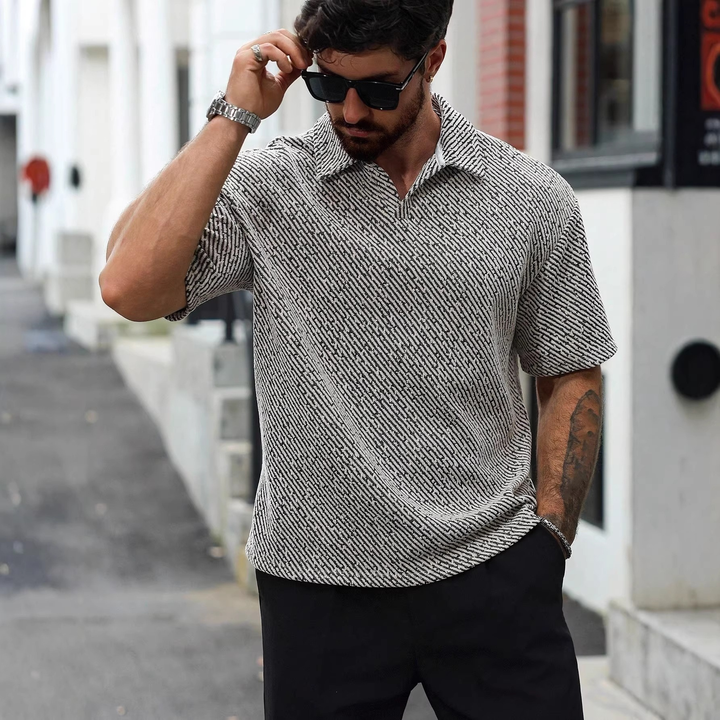 Men’s Textured Plaid Polo Shirt