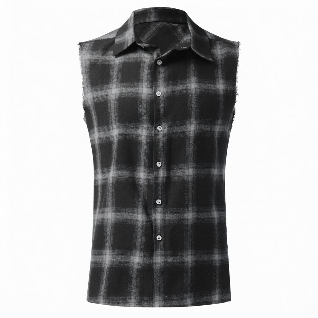 Plaid Sleeveless Button-Up Shirt