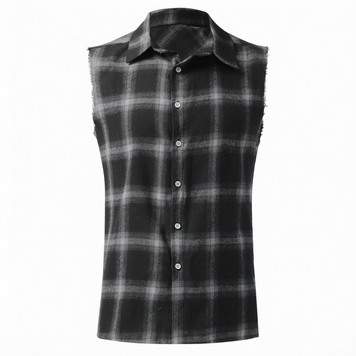 Plaid Sleeveless Button-Up Shirt