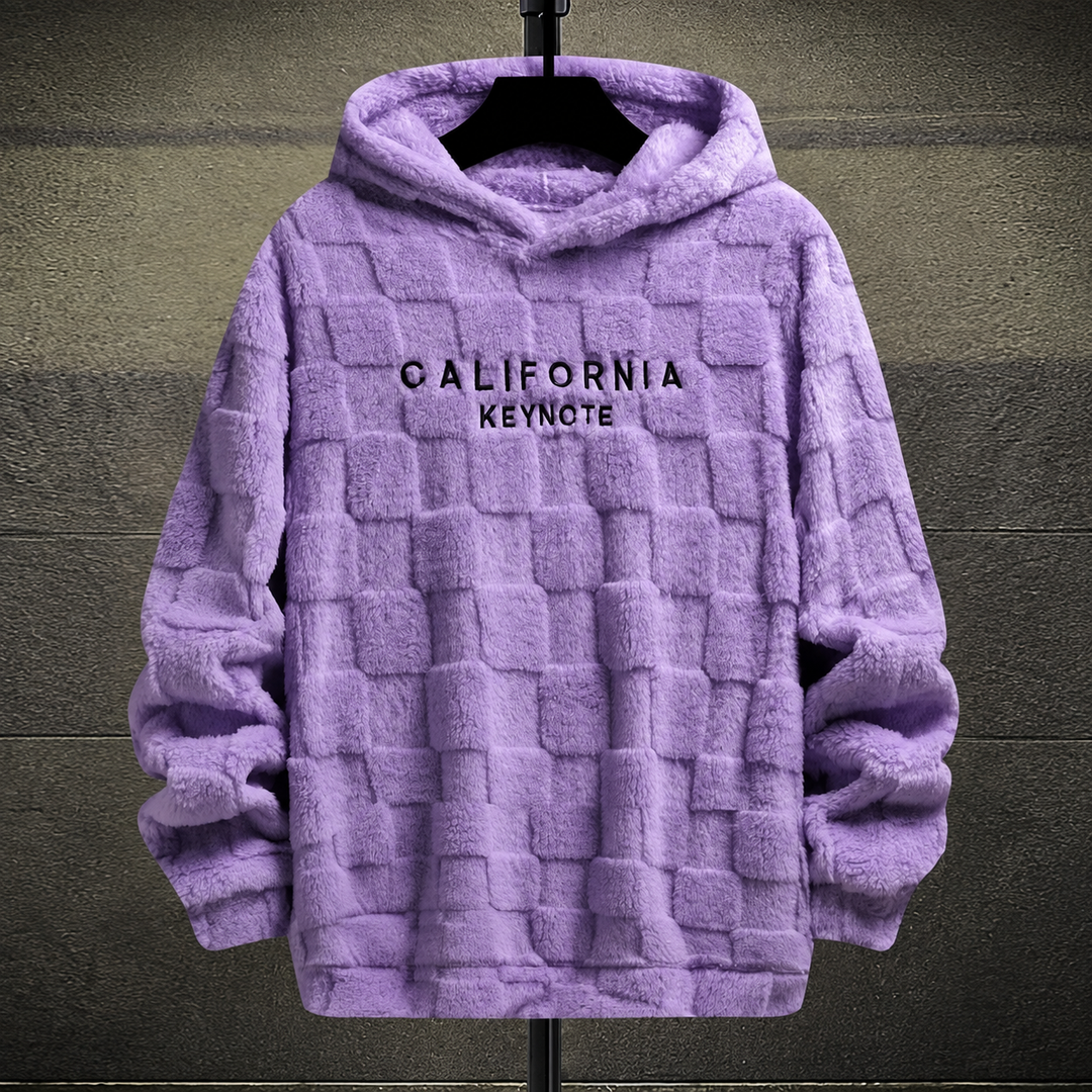 Grid-Texture Plush Pullover Hoodie