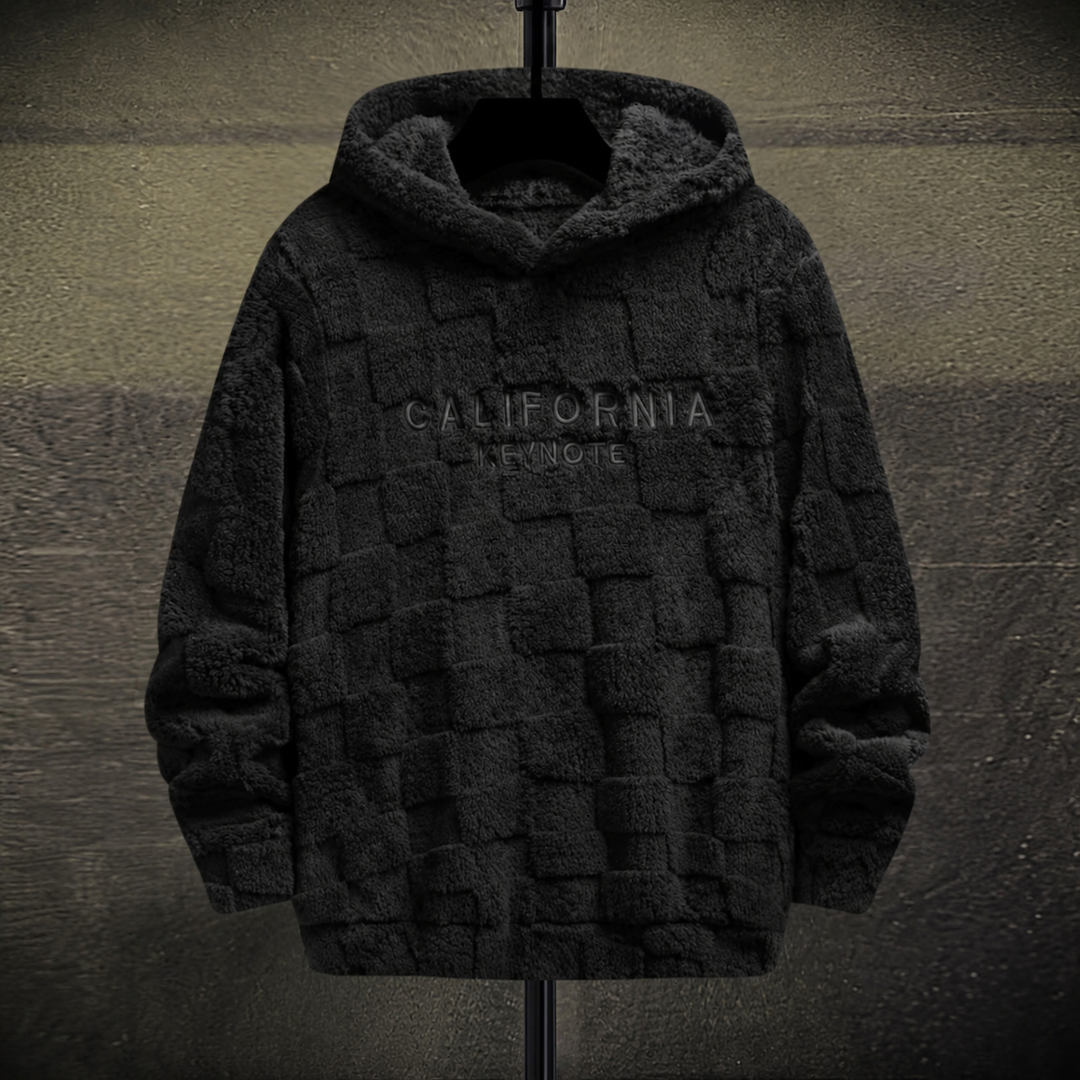 Grid-Texture Plush Pullover Hoodie