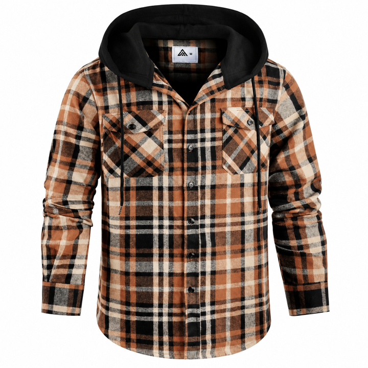Contrast-Hood Plaid Shirt Jacket