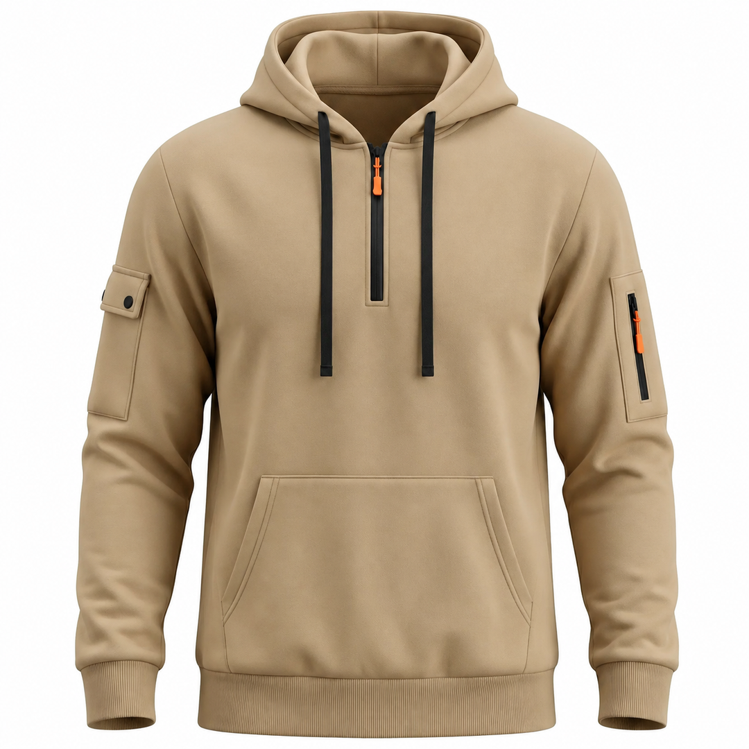 Utility Sleeve-Pocket Half-Zip Hoodie