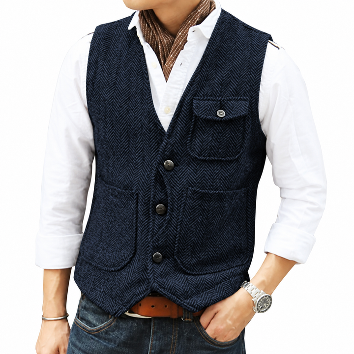 Herringbone Button-Front Vest