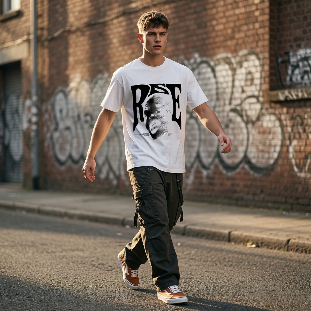 “RISE” Letter Print Oversized T-Shirt