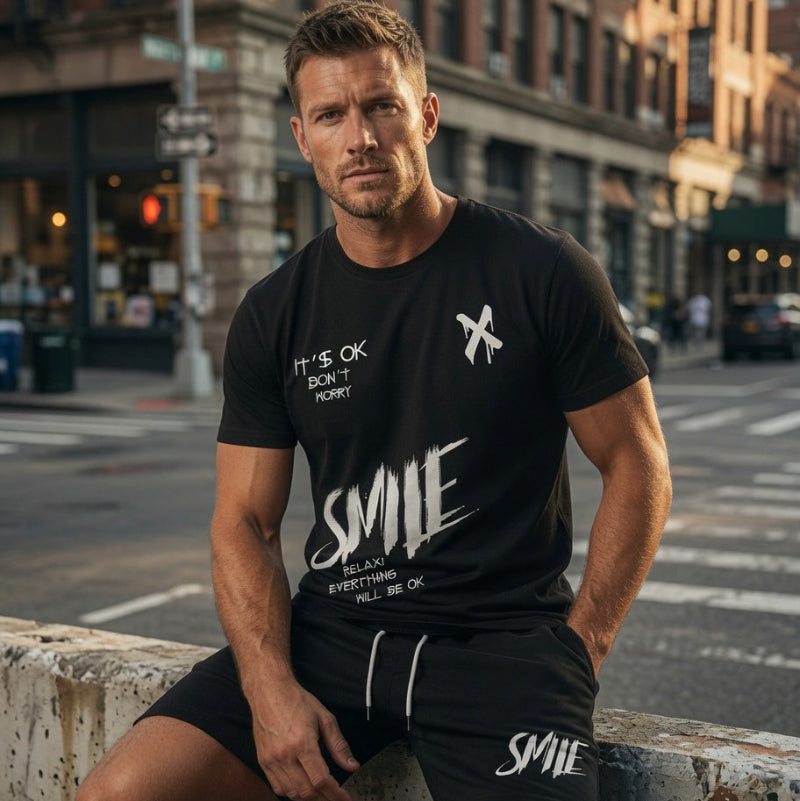 Men’s “SMILE” Graphic T-Shirt &amp; Shorts Set