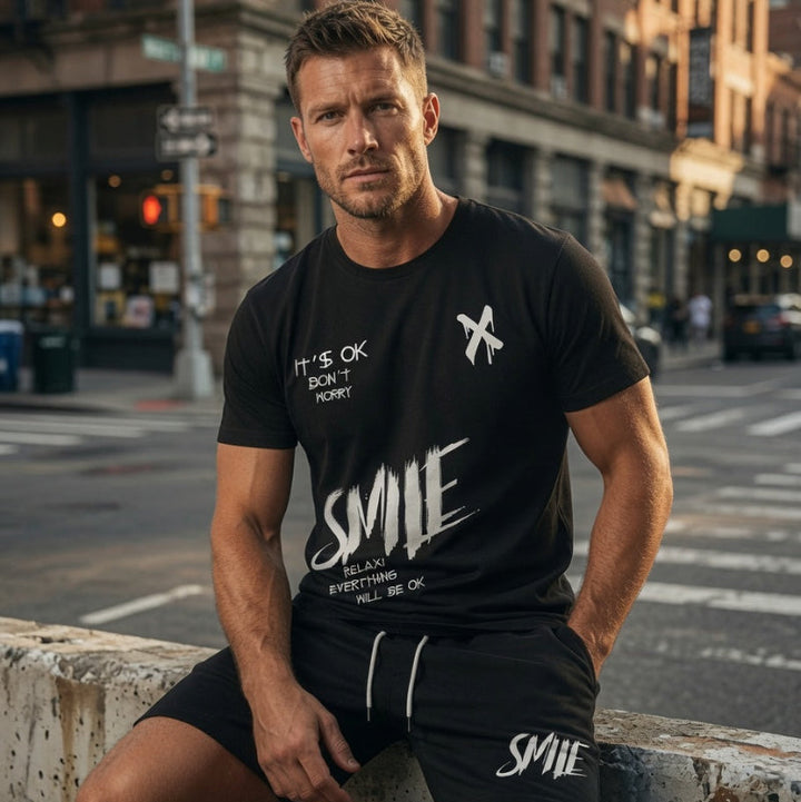 Men’s “SMILE” Graphic T-Shirt &amp; Shorts Set